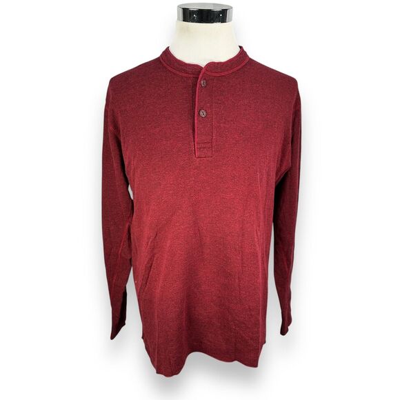 LL Bean Henley Sweatshirt Men’s Large Maroon Cotton Traditional Fit Long Sleeve - Picture 1 of 10